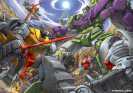 Litografía de los Dinobots contra Devastator, ilustrada por Don Figueroa y coloreada por Ramil Sunga (123Kb)